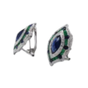 JE0202K - Blue Sapphire, Emerald and Diamond Art Deco Earrings Set in 18K White Gold Setting