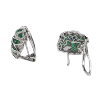 JE0194K - Blue Sapphire, Emerald, and Diamond Earrings Set in 18K Gold Setting