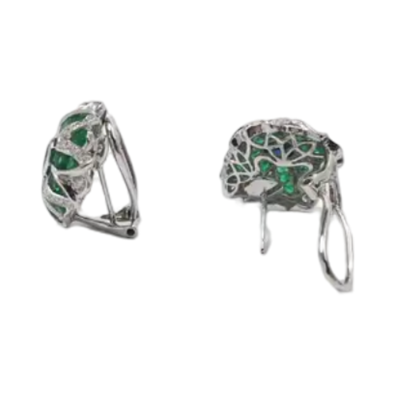 JE0194K - Blue Sapphire, Emerald, and Diamond Earrings Set in 18K Gold Setting
