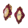 JE0192K - Marquise Opal and Ruby Earrings Set in 18K Gold Setting