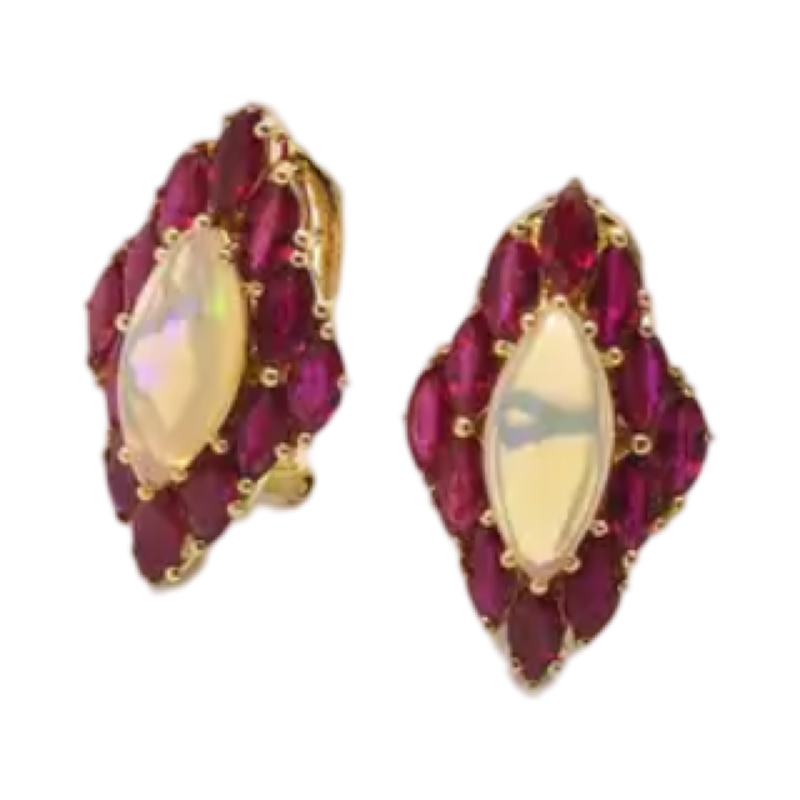 JE0192K - Marquise Opal and Ruby Earrings Set in 18K Gold Setting