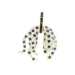 JP0109K - Panther Pendant with Sapphire, Diamond, and Emerald Set in 14K Gold Setting