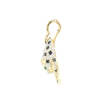 JP0109K - Panther Pendant with Sapphire, Diamond, and Emerald Set in 14K Gold Setting