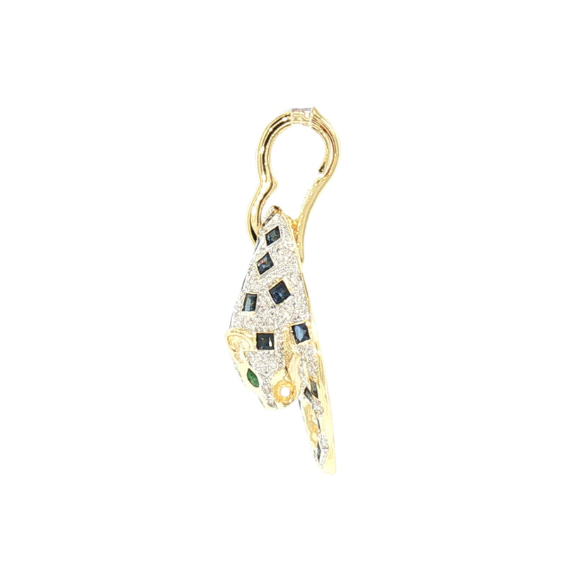 JP0109K - Panther Pendant with Sapphire, Diamond, and Emerald Set in 14K Gold Setting