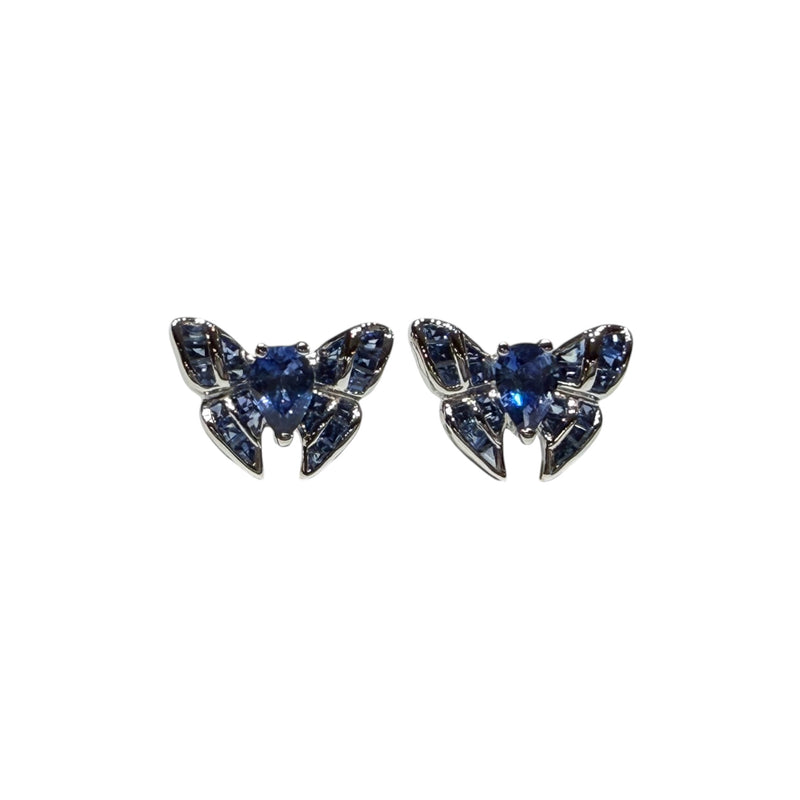JE0362K - Blue Sapphire Butterfly Earrings Set in 18K White Gold Setting