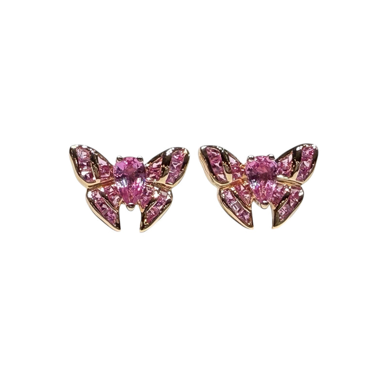 JE0361K - Pink Sapphire Butterfly Earrings Set in 18K Rose Gold Setting