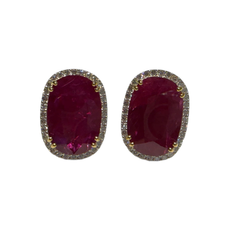 JE0359K - Ruby with halo Diamond Earrings Set in 18K White Gold Setting