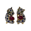 JE0363K - Panther Earrings with Cabuchon Ruby, Sapphire, Emerald, and Diamond Earrings Set in 18K Gold Setting
