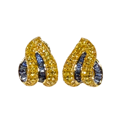 JE0364K - Invisible Set Yellow and Pastel Blue Sapphire Earrings Set in 18K Gold Setting