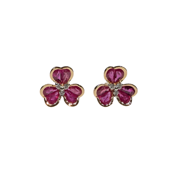 JE0354K -  Ruby with Diamond Clover Earrings Set in 18K Rose Gold Setting