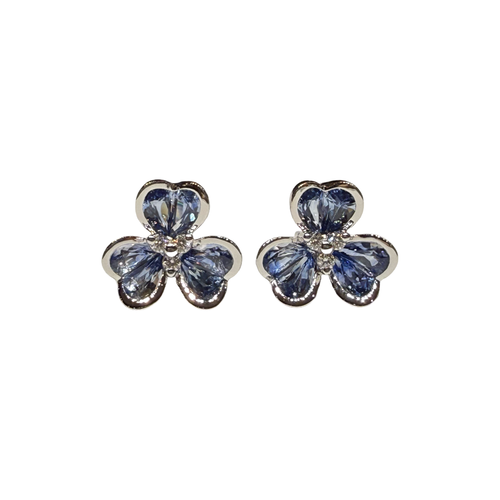 JE0356K - Pastel Blue Sapphire with Diamond Clover Earrings Set in 18K White Gold Setting