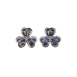 JE0356K - Pastel Blue Sapphire with Diamond Clover Earrings Set in 18K White Gold Setting