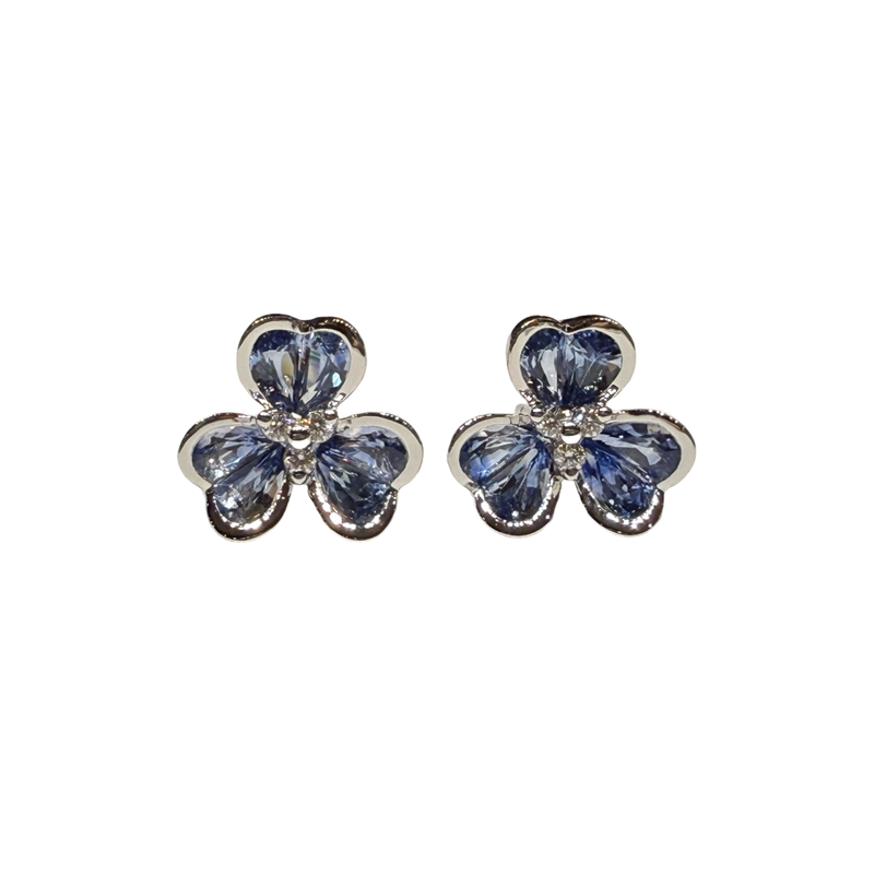 JE0356K - Pastel Blue Sapphire with Diamond Clover Earrings Set in 18K White Gold Setting