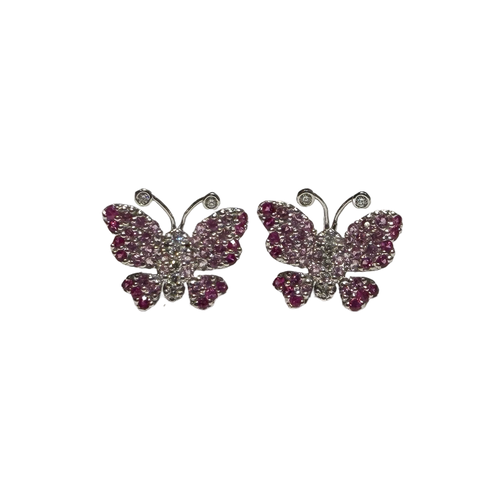 JE0355K - Pink Sapphire with Diamond Butterfly Earrings Set in 18K Gold Setting