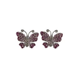JE0355K - Pink Sapphire with Diamond Butterfly Earrings Set in 18K Gold Setting