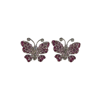 JE0355K - Pink Sapphire with Diamond Butterfly Earrings Set in 18K Gold Setting