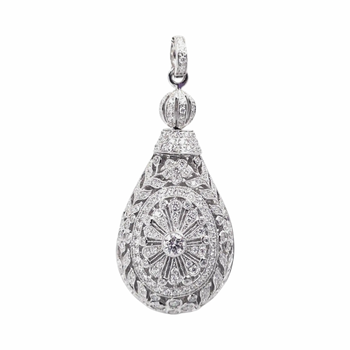 JP0043L - Diamond Filigree Pendant set in 18K White Gold Setting
