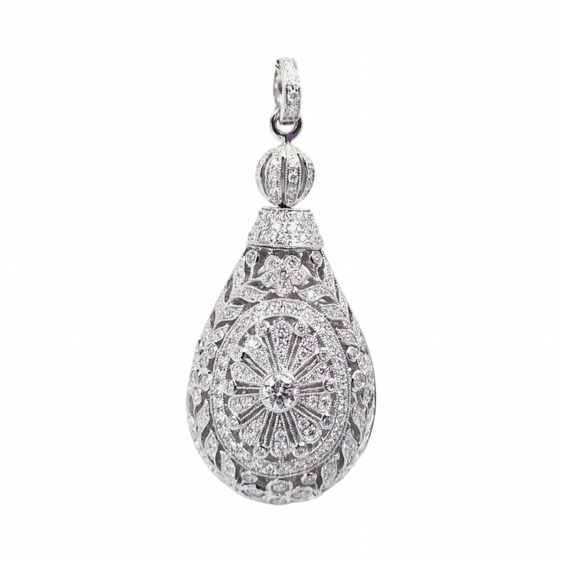 JP0043L - Diamond Filigree Pendant set in 18K White Gold Setting
