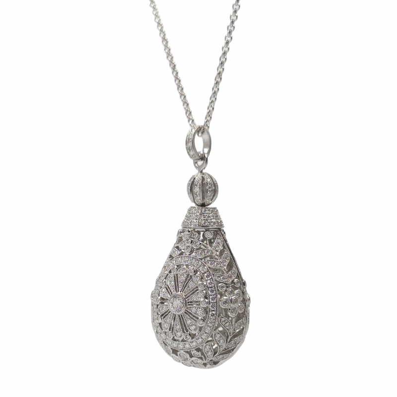 JP0043L - Diamond Filigree Pendant set in 18K White Gold Setting