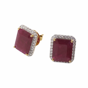 JE0559M - Ruby with Diamond Earrings set in 18K Gold Setting
