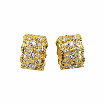 JE0285K - Diamond Filigree Huggie Earrings Set in 18K Gold Setting