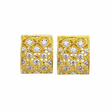 JE0287K - Diamond Filigree Huggie Earrings Set in 18K Gold Setting