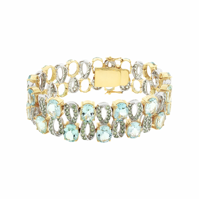 JB0120K - Aquamarine with Green Sapphire Bracelet Set in 18 Karat Gold Setting