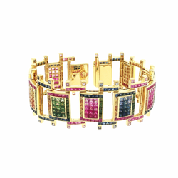 JB0121K - Invisible Set Multi-Color Sapphire Bracelet Set in 18K Gold Setting