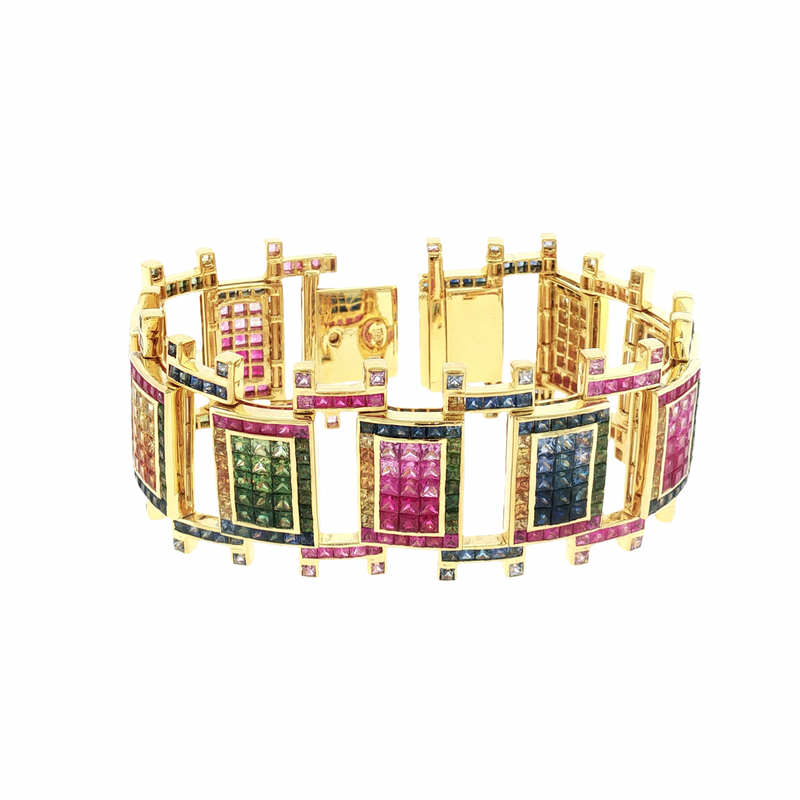 JB0121K - Invisible Set Multi-Color Sapphire Bracelet Set in 18K Gold Setting