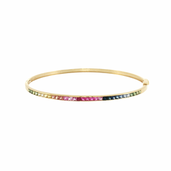 JB0124K - Multi-Color Sapphire Bangle Bracelet Set in 14K Gold Setting