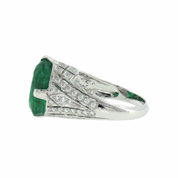 JR0436K - Emerald with Diamond Art Deco Style Ring Set in Platinum 950 Setting