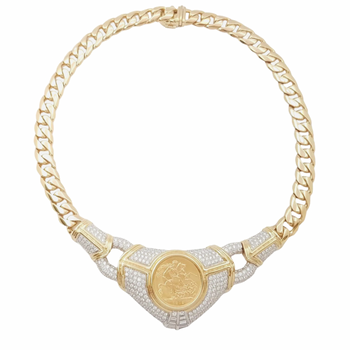 JN0003MK - Gold Coin with Pave Diamond Necklace set in 18K Gold Setting