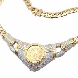 JN0003MK - Gold Coin with Pave Diamond Necklace set in 18K Gold Setting