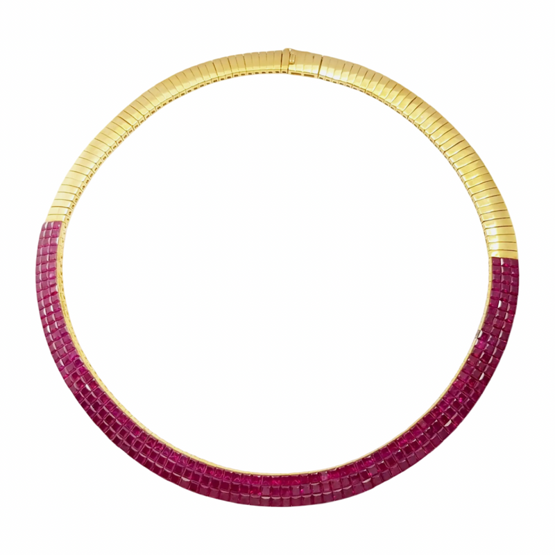JN0113YK - Invisible Set Ruby Necklace set in 18K Gold Setting