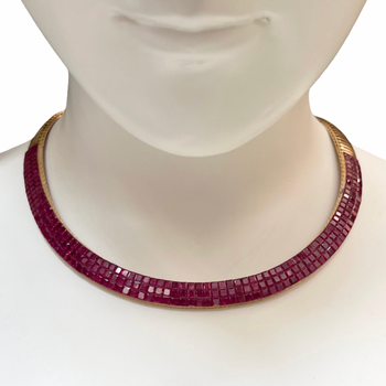 JN0113YK - Invisible Set Ruby Necklace set in 18K Gold Setting