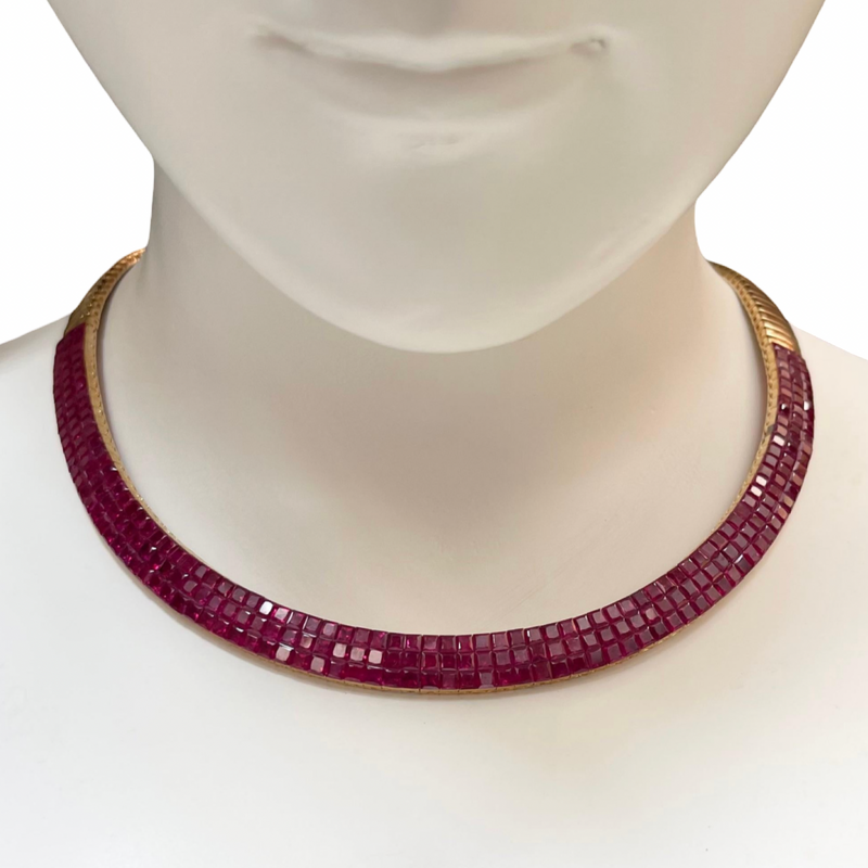 JN0113YK - Invisible Set Ruby Necklace set in 18K Gold Setting
