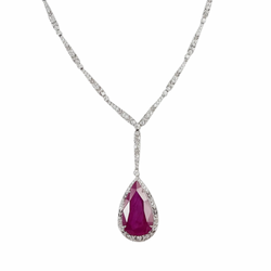 JN0038WK - Ruby with Diamond Necklace Set in 18 Karat White Gold Setting
