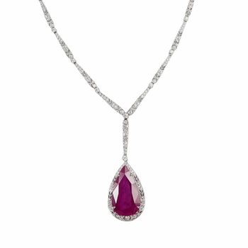 JN0038WK - Ruby with Diamond Necklace Set in 18 Karat White Gold Setting