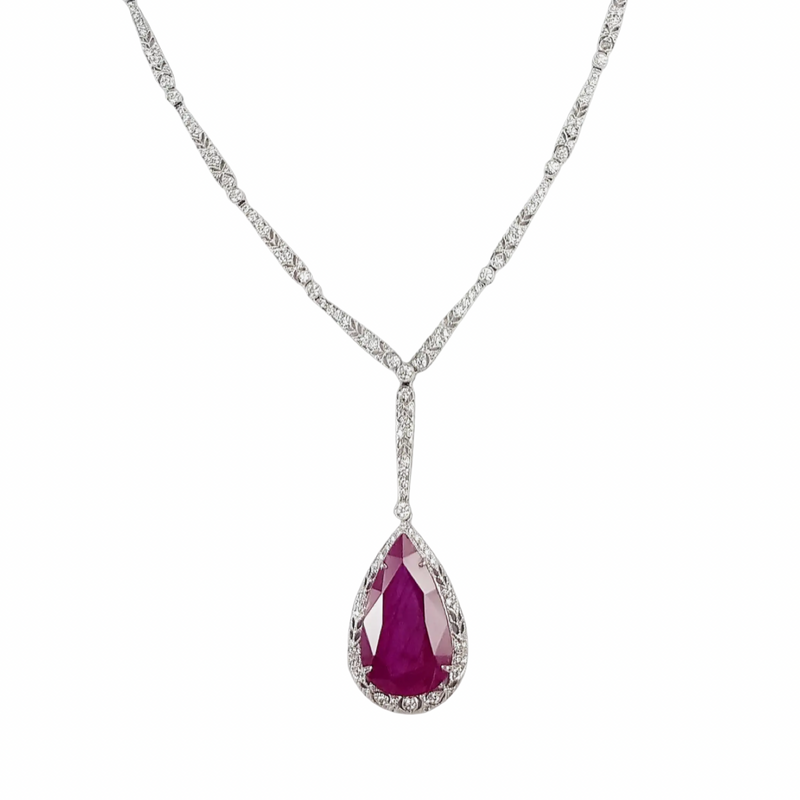 JN0038WK - Ruby with Diamond Necklace Set in 18 Karat White Gold Setting