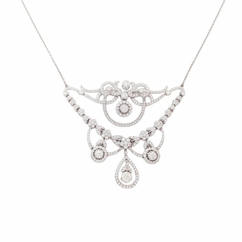 JN0047OK - Diamond Antique Style Necklace set in 18K White Gold Setting