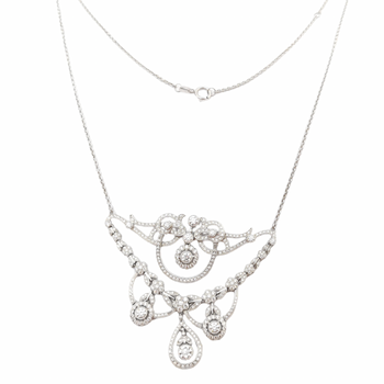JN0047OK - Diamond Antique Style Necklace set in 18K White Gold Setting