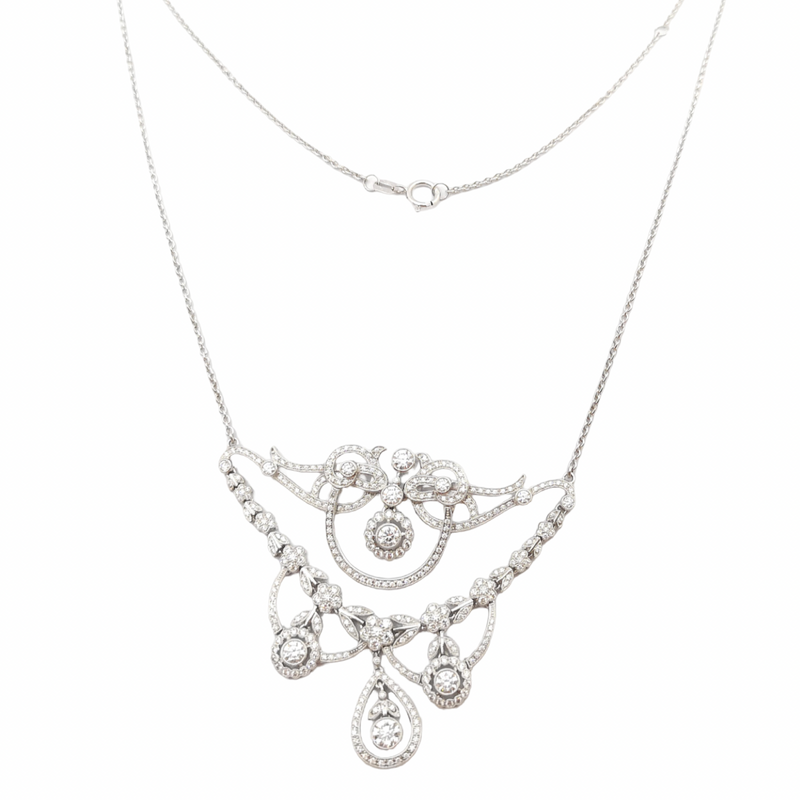 JN0047OK - Diamond Antique Style Necklace set in 18K White Gold Setting