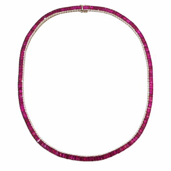 JN2643AK - Ruby Tennis Necklace Set in 18 Karat White Gold Setting