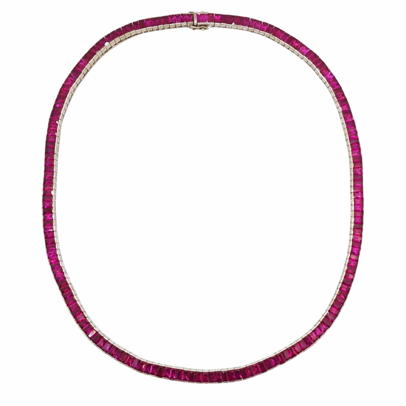 JN2643AK - Ruby Tennis Necklace Set in 18 Karat White Gold Setting