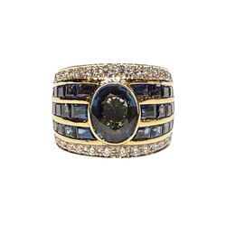 JR0451K - Blue Sapphire with Diamond Ring Set in 18K Gold Setting