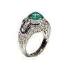 JR0449K - Sugarloaf Emerald with Blue Sapphire and Diamond Ring Set in 18K White Gold Setting