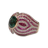 JR0448K - Emerald with Pink Sapphire and Diamond Ring Set in 18K Rose Gold Setting