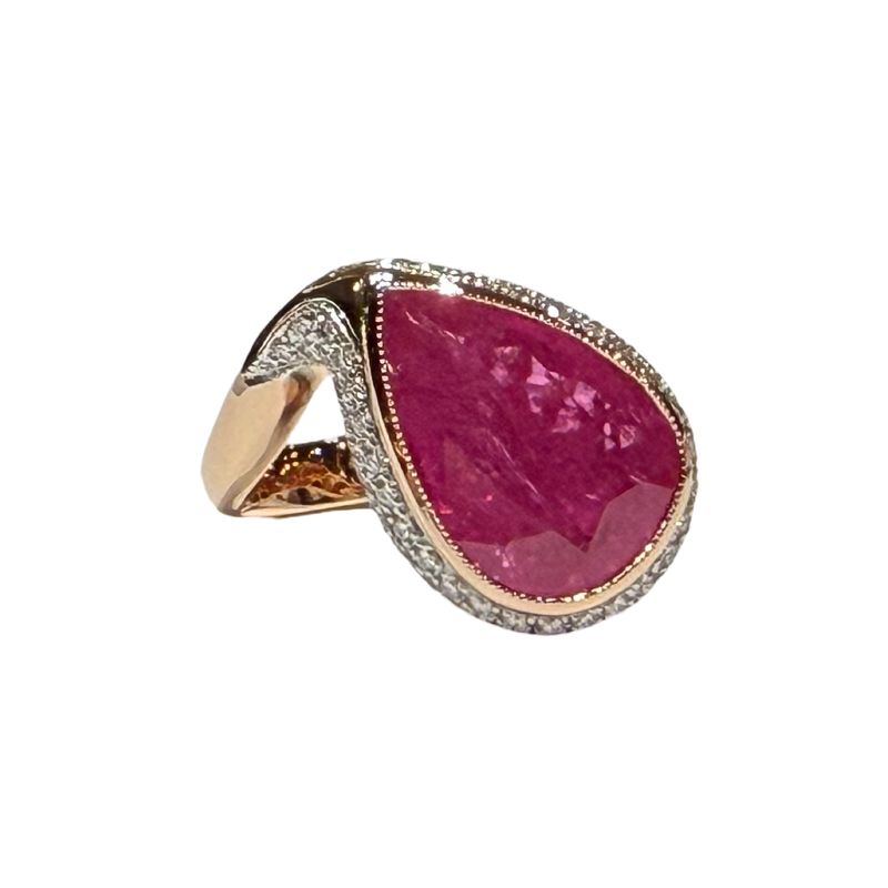 JR0447K - Pear Shape Pink Sapphire with Diamond Ring Set in 18K Rose Gold Setting
