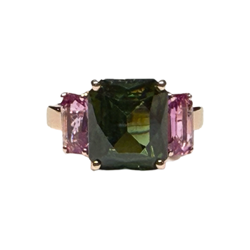 JR0445K - Green Zircon and Pink Sapphire Ring Set in 14K Rose Gold Setting