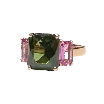 JR0445K - Green Zircon and Pink Sapphire Ring Set in 14K Rose Gold Setting